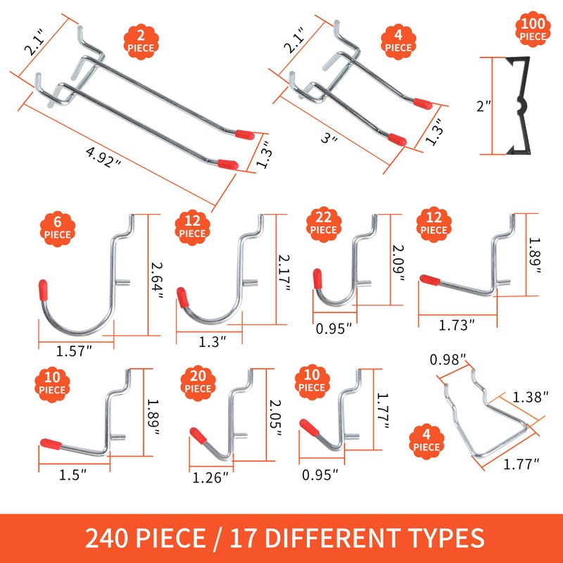 FALPRO 240PCS Pegboard Hooks Assortment  Pegboard Organizer Kit with Bins  Cups  1/8 and 1/4 inch Hooks for Hanging Tools  Garage Wall Organization - Image 2